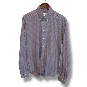 Eton Slim Fit Button Down Dress Shirt Size L 16.5 42 in Plaid